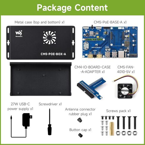 Waveshare Compute Module 5 IO Board+Case ، متوافق مع جميع المتغيرات من Raspberry Pi CM5 ، مع ميزة POE ، حزمة مع لوحة+Case+Power Supply in Saudi Arabia