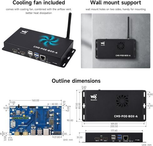 Waveshare Compute Module 5 IO Board+Case ، متوافق مع جميع المتغيرات من Raspberry Pi CM5 ، مع ميزة POE ، حزمة مع لوحة+Case+Power Supply in Saudi Arabia