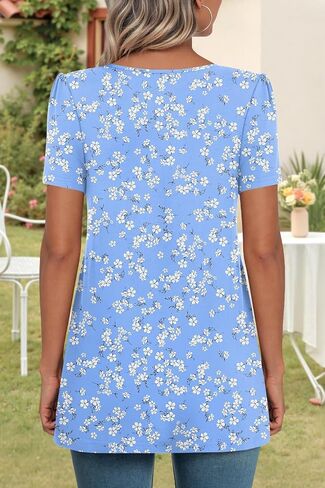 Anymeet 2024 Women's Summer Tunic Top Short Sleeve Casual Tshirts Pleated Loose Blouses for Leggings in Kuwait