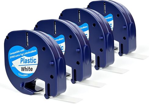 4-Pack Compatible with Dymo Label Maker Refills, White Plastic Label Maker Refills for Labeler Letra Tag 200b Lt 100h 100t Plus, 12mm X 4m (1/2" X 13') Tape for Dymo Letratag Refills in Kuwait