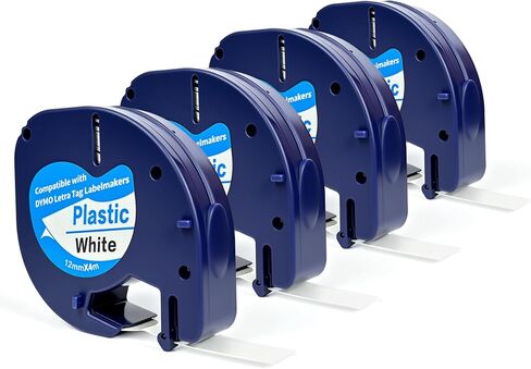 4 عبوات متوافقة مع عبوات صانع الملصقات Dymo ، تعبئة صانع الملصقات البلاستيكية البيضاء لـ Labeler Letra Tag 200B LT 100H 100T Plus ، 12 مم × 4M (1/2 "× 13 ') لـ Dymo Letratag تعبئة الملء in Saudi Arabia