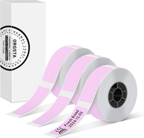 Label Maker Tape, Standard Laminated Thermal Label Tape Replacement, 0.47"x1.57" (12x40mm), Compatible with ORGSTA S001 Printer, Thermal Printable Paper 160 Tapes/Roll, 3-Roll, Pink in Saudi Arabia