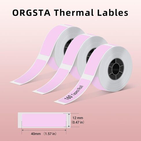 Label Maker Tape, Standard Laminated Thermal Label Tape Replacement, 0.47"x1.57" (12x40mm), Compatible with ORGSTA S001 Printer, Thermal Printable Paper 160 Tapes/Roll, 3-Roll, Pink in Saudi Arabia