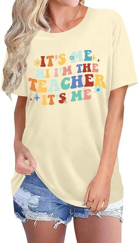 Teacher T Shirt for Women Funny Teaching Heart Graphic Tee Tops Teacher Day Gift Shirts in Kuwait