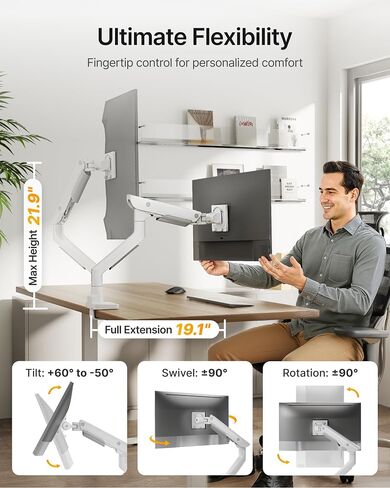 Montek Sleek Aluminium Monitor Arm for 17–57 "شاشات Ultrawide تصل إلى 59 رطلاً ، USB 3.0 A/C ، MAX VESA 100x100 in Kuwait
