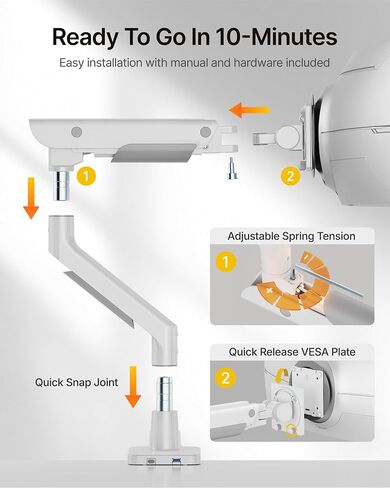 Montek Sleek Aluminium Monitor Arm for 17–57 "شاشات Ultrawide تصل إلى 59 رطلاً ، USB 3.0 A/C ، MAX VESA 100x100 in Kuwait