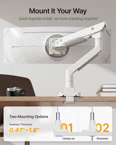 Montek Sleek Aluminium Monitor Arm for 17–57 "شاشات Ultrawide تصل إلى 59 رطلاً ، USB 3.0 A/C ، MAX VESA 100x100 in Kuwait
