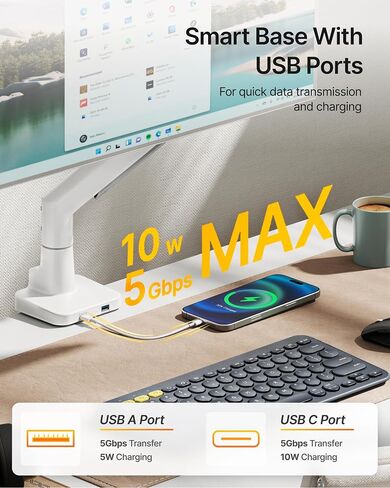 Montek Sleek Aluminium Monitor Arm for 17–57 "شاشات Ultrawide تصل إلى 59 رطلاً ، USB 3.0 A/C ، MAX VESA 100x100 in Kuwait