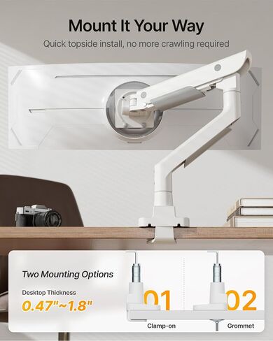 monTEK Sleek Aluminum Monitor Arm for 17–57" Ultrawide Screens up to 59 lbs, USB 3.0 A/C, Heavy Duty Single Monitor Arm Desk Mount, Pneumatic Lift, Quick-Release Plate, Clamp/Grommet, Max VESA 100x100 in Saudi Arabia