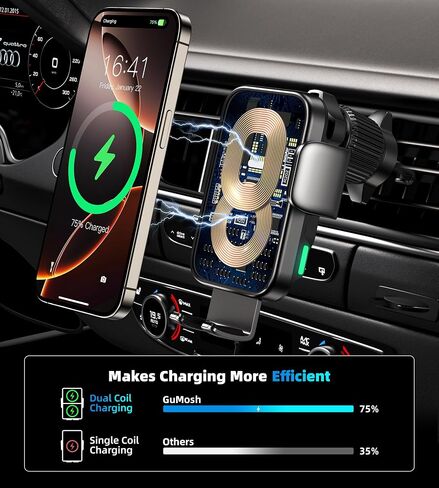 Dual Coil 15W Cup Phone Holder Mount,Wireless Car Charger Auto-Clamping Fast Charging Vent Phone Holders for Your Car for iPhone Series,Samsung Flip S25 S24 S23 S22 Ultra in Kuwait