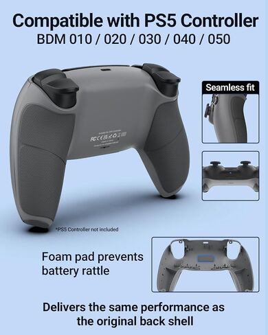 CHARM FOCUS Back Shell Grip Cover Compatible with PS5 Controller, Soft Rubber Overmold and Anti-Slip Diamond Texture, Seamless-Fit Replacement for PS5 Controller Shell, Gray in Kuwait