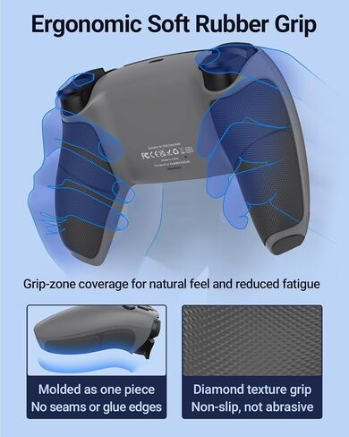 CHARM FOCUS Back Shell Grip Cover Compatible with PS5 Controller, Soft Rubber Overmold and Anti-Slip Diamond Texture, Seamless-Fit Replacement for PS5 Controller Shell, Gray in Kuwait