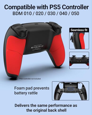 CHARM FOCUS Back Shell Grip Cover Compatible with PS5 Controller, Soft Rubber Overmold and Anti-Slip Diamond Texture, Seamless-Fit Replacement for PS5 Controller Shell, Gray in Kuwait