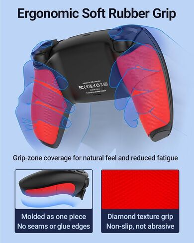 CHARM FOCUS Back Shell Grip Cover Compatible with PS5 Controller, Soft Rubber Overmold and Anti-Slip Diamond Texture, Seamless-Fit Replacement for PS5 Controller Shell, Gray in Kuwait