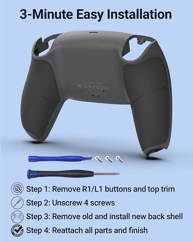 CHARM FOCUS Back Shell Grip Cover Compatible with PS5 Controller, Soft Rubber Overmold and Anti-Slip Diamond Texture, Seamless-Fit Replacement for PS5 Controller Shell, Gray in Kuwait