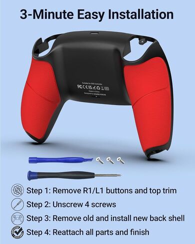 CHARM FOCUS Back Shell Grip Cover Compatible with PS5 Controller, Soft Rubber Overmold and Anti-Slip Diamond Texture, Seamless-Fit Replacement for PS5 Controller Shell, Gray in Kuwait
