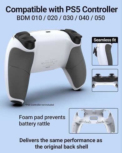 CHARM FOCUS Back Shell Grip Cover Compatible with PS5 Controller, Soft Rubber Overmold and Anti-Slip Diamond Texture, Seamless-Fit Replacement for PS5 Controller Shell, Gray in Kuwait