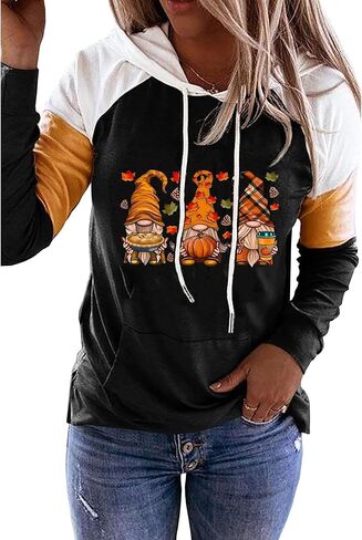 MHTOR It's Fall Y'all ليوبارد منقوشة اليقطين الكنغر جيب هوديي المرأة مضحك الشكر طويلة الأكمام اليقطين الخريف القمم in Kuwait