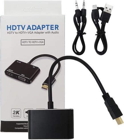 2 في 1 HDMI إلى VGA+HDMI Adater 1080p ، يدعم محول صوت الفيديو الكامل HD لنظام التشغيل Windows XP/7/8/8.1/10/11 وأنظمة OS MA-C in Saudi Arabia