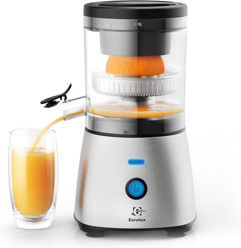 Eurolux Electric Citrus Juicer Stainless Steel | قسط من اليدين خالية من اليدين أحادية اللمسات من عصير البرتقال للبرتقال والليمون والليمون | عملية هادئة ، سهلة التنظيف ، كونترتوب صغيرة الأجهزة المطبخ (متجددة) in Saudi Arabia