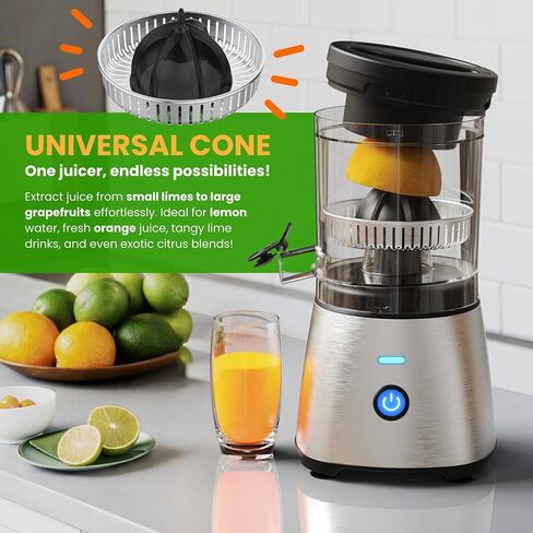 Eurolux Electric Citrus Juicer Stainless Steel | قسط من اليدين خالية من اليدين أحادية اللمسات من عصير البرتقال للبرتقال والليمون والليمون | عملية هادئة ، سهلة التنظيف ، كونترتوب صغيرة الأجهزة المطبخ (متجددة) in Saudi Arabia