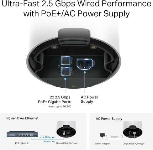 TP-Link BE11000 Tri-Band Wi-Fi 7 Outdoor Mesh Extender Deco BE65-Outdoor | Up to 3,000 sq.ft, 2*2.5G PoE+ Ports, IP65 Waterproof | Multiple Mount Options | 6 GHz, MLO, Homeshield, 320 MHz, AI-Roaming in Saudi Arabia