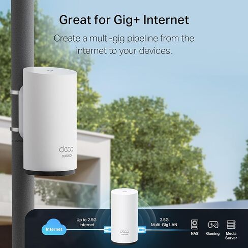 TP-Link BE11000 Tri-Band Wi-Fi 7 Outdoor Mesh Extender Deco BE65-Outdoor | Up to 3,000 sq.ft, 2*2.5G PoE+ Ports, IP65 Waterproof | Multiple Mount Options | 6 GHz, MLO, Homeshield, 320 MHz, AI-Roaming in Saudi Arabia