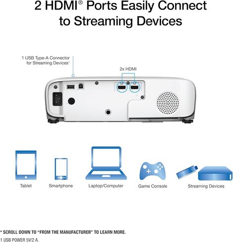 Epson Home Cinema 1100 3-CHIP 3LCD Wireless 1080p Projector ، يتدفق مع Apple Airplay ، Miracast ، المسرح المنزلي/الألعاب ، 3400 لون ولاء ، سطوع أبيض ، مكبر صوت ، 16000: 1 على النقيض ، 2x HDMI in Kuwait