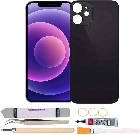 Back Rear Glass Cover Replacement Compatible with iPhone 12 Mini 5.4 inches with Repair Tool Kits (Black) in Kuwait