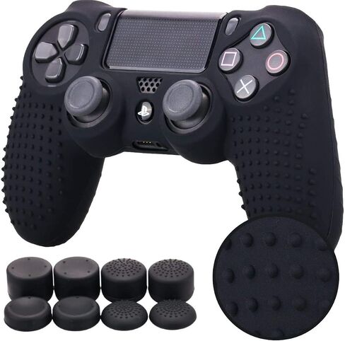 يورها مرصعة بالسيليكون الغلاف العلوي العلوي ل Sony PS4/Slim/Pro Dualshock 4 Controller x 1 (أسود) مع قبضة الإبهام Pro X 8 in Saudi Arabia