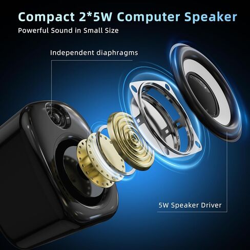 Desktop Speakers,Computer Speakers for Desktop PC,Desktop Gaming Speakers,Small Computer Speakers USB Powered 3.5mm Aux Speaker for PC,Laptop,Tablet,Monitor,Phone, Black in Kuwait