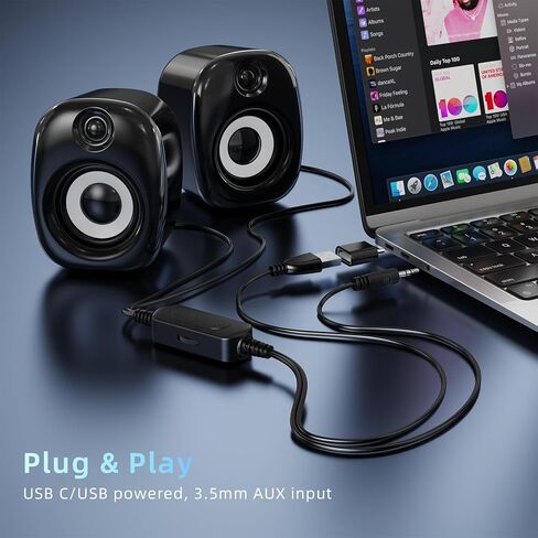 Desktop Speakers,Computer Speakers for Desktop PC,Desktop Gaming Speakers,Small Computer Speakers USB Powered 3.5mm Aux Speaker for PC,Laptop,Tablet,Monitor,Phone, Black in Kuwait