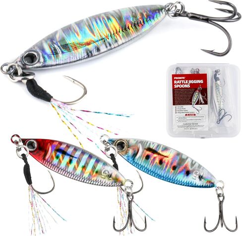 Rattle Jigging Spoons Fishing Lures – 3PCS Hard Baits, 3 Unique Styles – Sinking Vibration Bait for Bass, Pike, Trout – Freshwater & Saltwater Fishing Lure Set in Kuwait