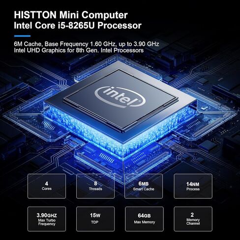 Histton Mini Mini PC PC ، Dual Core Core I5-8265U ، DDR4 16GB RAM 512GB SSD ، 2 RS232 COM ، 2 LAN ، 2 HD DUAL OUTPUT in Kuwait