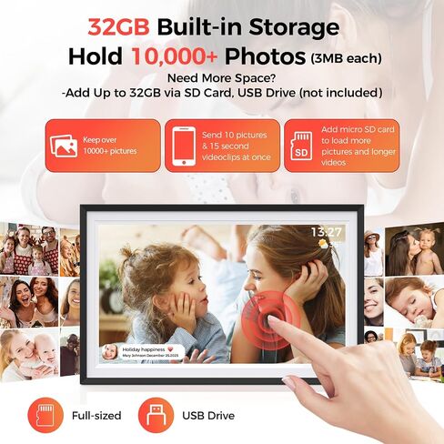 Digital Picture Frame,15.6 Inch Large Frameo Digital Photo Frame WiFi, 32GB,1920 * 1080 IPS HD Touch Screen,Tabletop&Wall-Mounted,Digital Frame Share Photos and Videos via Frameo App in Kuwait