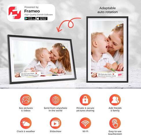 Digital Picture Frame,15.6 Inch Large Frameo Digital Photo Frame WiFi, 32GB,1920 * 1080 IPS HD Touch Screen,Tabletop&Wall-Mounted,Digital Frame Share Photos and Videos via Frameo App in Kuwait