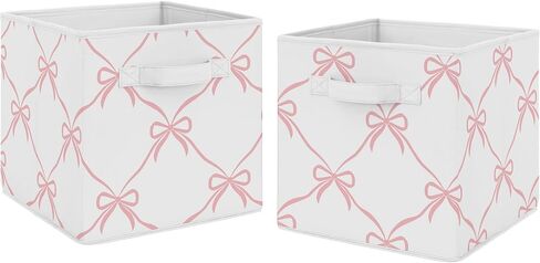 Sweet Jojo Designs White Floral Rose Foldable Fabric Storage Cube Bins Boxes Organizer Toys Kids Baby Childrens - Set of 2 - Solid Flower Luxurious Elegant Princess Boho Shabby Chic Luxury Glam Roses in Saudi Arabia
