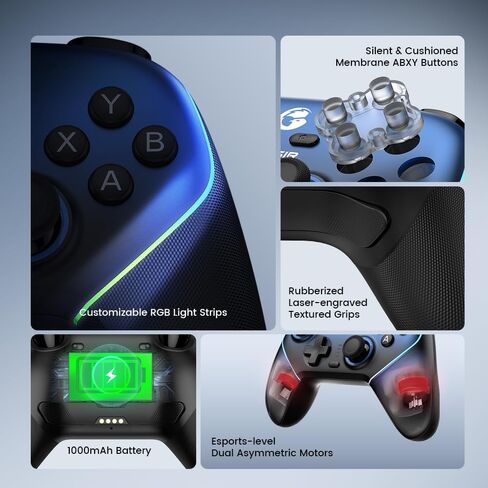 Gamesir Super Nova Wireless Gaming Controller للكمبيوتر الشخصي/التبديل/التبديل 2/iOS/Android ، معدل الاقتراع 1000Hz ، عصا تأثير القاعة والمشغل ، قبضة مطاطية ، إضاءة RGB ، 1000 مللي أمبير في الساعة - الأزرق (متجدد) in Saudi Arabia