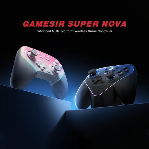Gamesir Super Nova Wireless Gaming Controller للكمبيوتر الشخصي/التبديل/التبديل 2/iOS/Android ، معدل الاقتراع 1000Hz ، عصا تأثير القاعة والمشغل ، قبضة مطاطية ، إضاءة RGB ، 1000 مللي أمبير في الساعة - الأزرق (متجدد) in Saudi Arabia