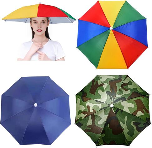 3 Pack Umbrella Hat, Sports Head Umbrella Hats for Adult Women, 26" Diameter Folding Waterproof Rainbow Fishing Headwear for Outdoor Party Beach in Saudi Arabia