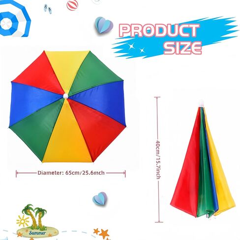 3 Pack Umbrella Hat, Sports Head Umbrella Hats for Adult Women, 26" Diameter Folding Waterproof Rainbow Fishing Headwear for Outdoor Party Beach in Saudi Arabia