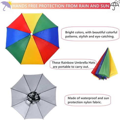 3 Pack Umbrella Hat, Sports Head Umbrella Hats for Adult Women, 26" Diameter Folding Waterproof Rainbow Fishing Headwear for Outdoor Party Beach in Saudi Arabia