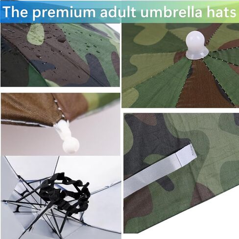 3 Pack Umbrella Hat, Sports Head Umbrella Hats for Adult Women, 26" Diameter Folding Waterproof Rainbow Fishing Headwear for Outdoor Party Beach in Saudi Arabia