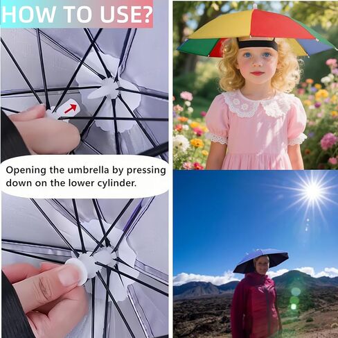 3 Pack Umbrella Hat, Sports Head Umbrella Hats for Adult Women, 26" Diameter Folding Waterproof Rainbow Fishing Headwear for Outdoor Party Beach in Saudi Arabia