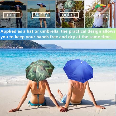 3 Pack Umbrella Hat, Sports Head Umbrella Hats for Adult Women, 26" Diameter Folding Waterproof Rainbow Fishing Headwear for Outdoor Party Beach in Saudi Arabia