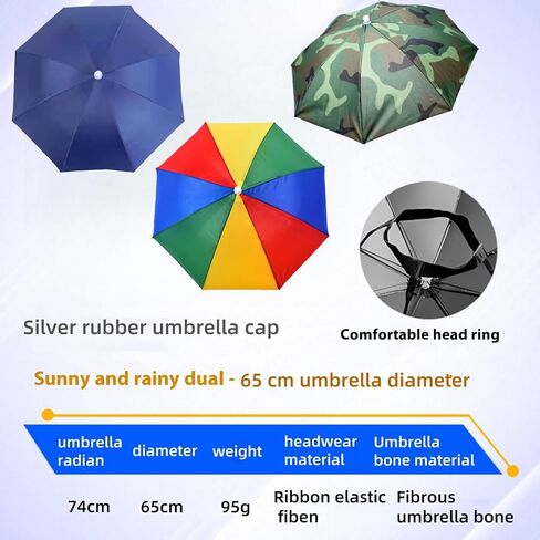 3 Pack Umbrella Hat, Sports Head Umbrella Hats for Adult Women, 26" Diameter Folding Waterproof Rainbow Fishing Headwear for Outdoor Party Beach in Saudi Arabia