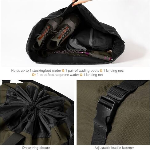 BASSDASH WADER BAG قابلة للطي مع تغيير حزام كتف حصيرة مخزنة شبكية لتخزين الحذاء لصيد السفر المشي لمسافات طويلة 27.9 "L x 5.9" W x 17.7 "H FP08 in Saudi Arabia