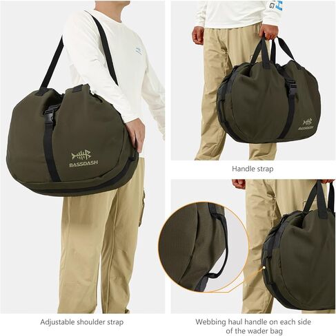 BASSDASH WADER BAG قابلة للطي مع تغيير حزام كتف حصيرة مخزنة شبكية لتخزين الحذاء لصيد السفر المشي لمسافات طويلة 27.9 "L x 5.9" W x 17.7 "H FP08 in Saudi Arabia