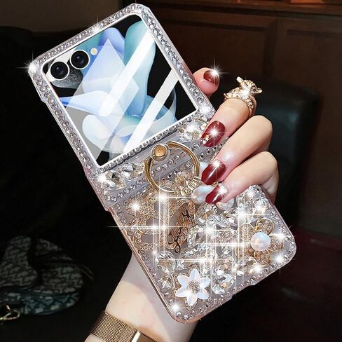 Changjia لهاتف Samsung Galaxy Z Flip 7 5G حافظة لامعة مع حامل حلقة حماية المفصلات، حافظة لطيفة فاخرة ثلاثية الأبعاد على شكل تاج بلينغ كريستال لامع وأحجار الراين الماسية للنساء والفتيات لهاتف Galaxy Z Flip 7 5G، وردي in Kuwait
