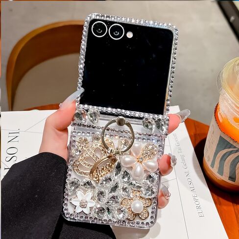 Changjia لهاتف Samsung Galaxy Z Flip 7 5G حافظة لامعة مع حامل حلقة حماية المفصلات، حافظة لطيفة فاخرة ثلاثية الأبعاد على شكل تاج بلينغ كريستال لامع وأحجار الراين الماسية للنساء والفتيات لهاتف Galaxy Z Flip 7 5G، وردي in Kuwait